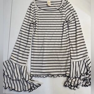 We The Free Ribbed Bell Ruffle Sleeve Blouse Hippie Boho Sz XS